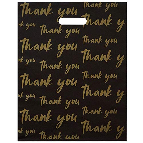 Premium Black 12x15 Merchandise Bags - Bulk Thank You Bags for Business, Retail Store Supplies, Boutique Shopping Bags - Plastic Bags with Handles for Thank You Gifts and Retail Bags (50 Pack)