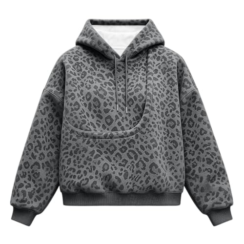 Cat Pouch Hoodie For Women Pet Carrier Animal Holder Leopard Print Hoodies - image 5