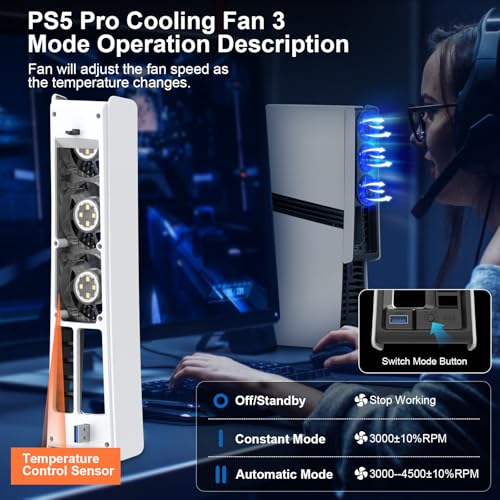Image of Cooling Fan for PS5 Pro,Upgraded Quiet Cooler Fan,Auto On /Off Cooling Accessories with Adjustable Speed,LED Light,USB 3.0 Port for PlayStation 5 Pro Disc /Digital (Not for PS5 /PS5 Slim)