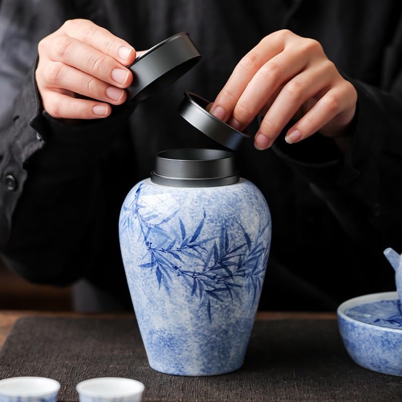 LYGSWDB Zestaw do herbaty Czyste, ręcznie malowane, barwione tuszem puszki zielonej herbaty Puszki do przechowywania herbaty w gospodarstwie domowym Kuchnia Ceramiczna żywność Zamknięte puszki Słoik