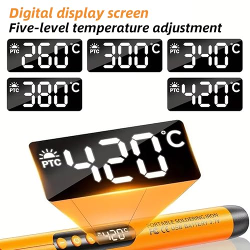 Cordless Soldering Iron,Portable Rechargeable Cordless Soldering Iron Kit with 1000mah and Three Iron Tips,Adjustable Temperature 300℃ to 450℃ - Image 3