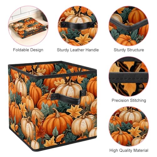 Boîte de rangement à imprimé citrouille grand bac pliable pour vêtements