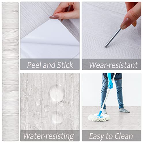 Oxdigi Peel And Stick Vinyl Flooring Roll 24X 196 Inch Self Adhesive Vinyl Floor Tiles Wood Plank Look Flooring, Waterproof Wear-Resistant For Living Room Bedroom Kitchen Rv, White Wood, 32.3 Sq.ft #TOP2