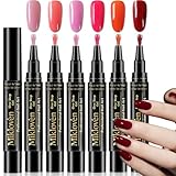 6 Colors 3-in-1 UV Gel Nail Polish Pen Set, Quick-Dry Nail Art Pens with Precision Tip, No Base Coat Needed, from Light Pink to Deep Red, Long-Lasting Gloss, DIY & Salon Manicure Kit for Girls & Women