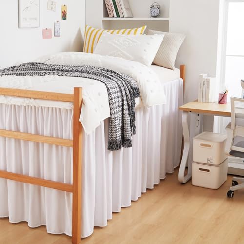 MEILA Dorm Bed Skirt Twin XL with 32 Inch Drop Microfiber Solid Dust Ruffle with Platform Wrinkle Free Easy Fit Extra Long Bed Skirt for College Dorm Room White