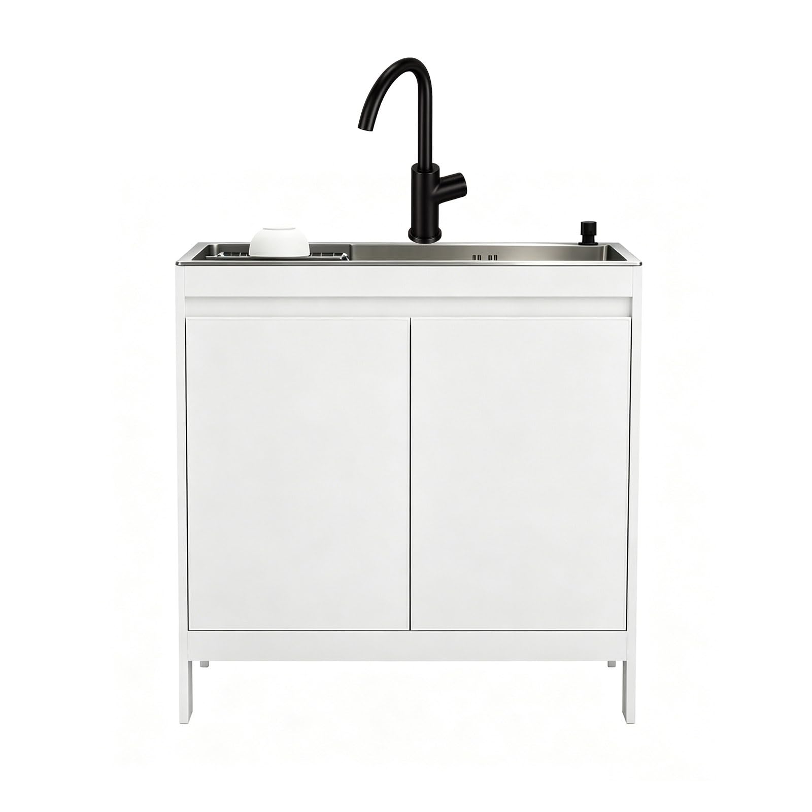 Mueble de Fregadero de Cocina con Grifo Mezclador de Agua Fría y Caliente y Escurridor Ajustable,Para Cocina, Lavadero, Jardín, Garaje, Patio.