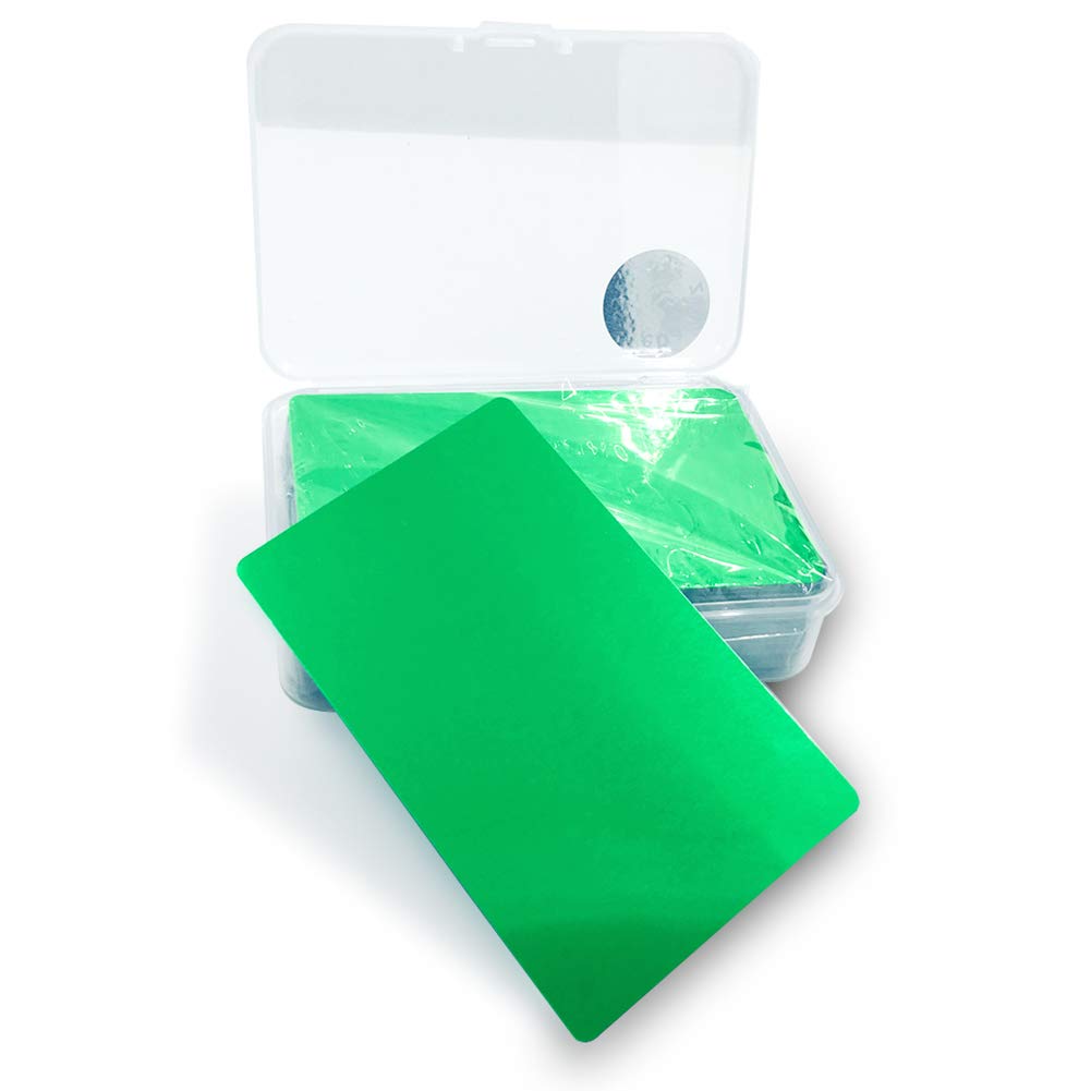 50PCS Thick 0.45mm Matte Black Finish Aluminum Metal Business Cards Blanks 3.4 X2.13 inch for Customer Laser Engraving (Green, Blank)