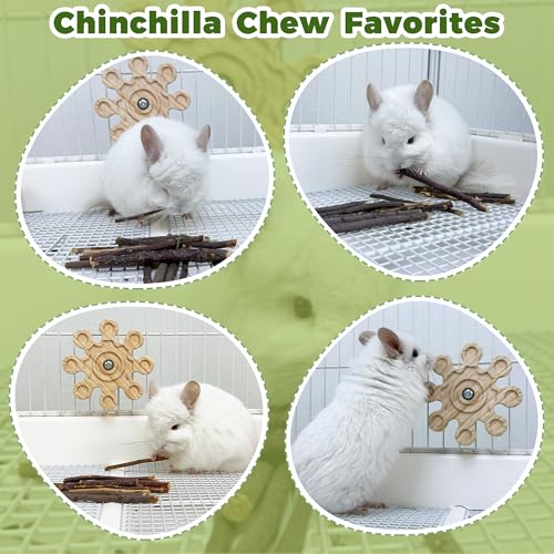 Image of Rotating Chinchilla Chew Toys and 250g(0.55lb) Organic Apple Sticks | Natural Kiln-Dried Wood Chinchilla Cage Accessories, Enrichment Play Toys & Chinchilla Treats, Satisfy Chewing Instinct