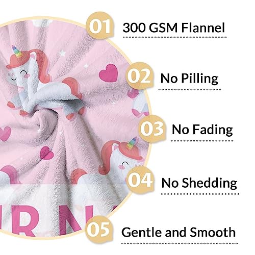 Personalized Unicorn Blanket Gifts with Name - 50"x60" Cute Throw for Girls & Women - Pink Soft Fuzzy Blankets for Bed, Couch & Living Room