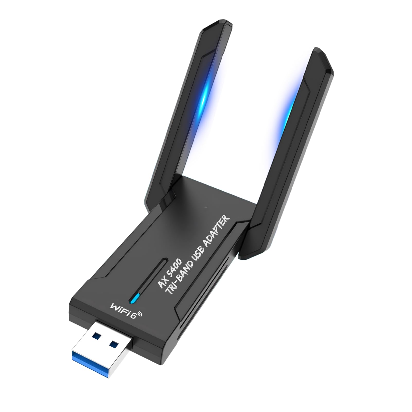 Clé WiFi 6 Tri-Bande Puissante AX5400, Clé WiFi pour PC Adaptateur 2.4G/5G/6G USB 3.0 WiFi Dongle avec Antennes Doubles Compatible avec Windows 11/10, WPA3