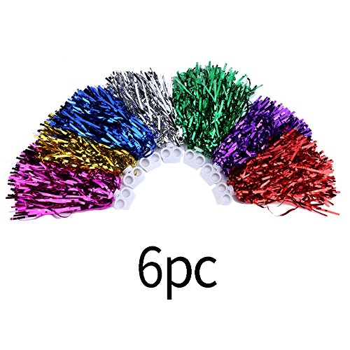 Pom Poms, 6Pcs Cheerleading Pom Poms Set Sports Fancy Party Dance Accessories(rose red), Pink - Image 3