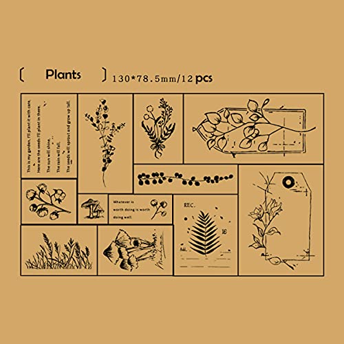 Huralona 12Pcs Wooden Rubber Stamps Set Vintage Decorative Mounted Rubber Stamp Plant Flower Animal Pattern Diy Wood Rubber Stamp For Journaling Craft Scrapbooking Diary #TOP1