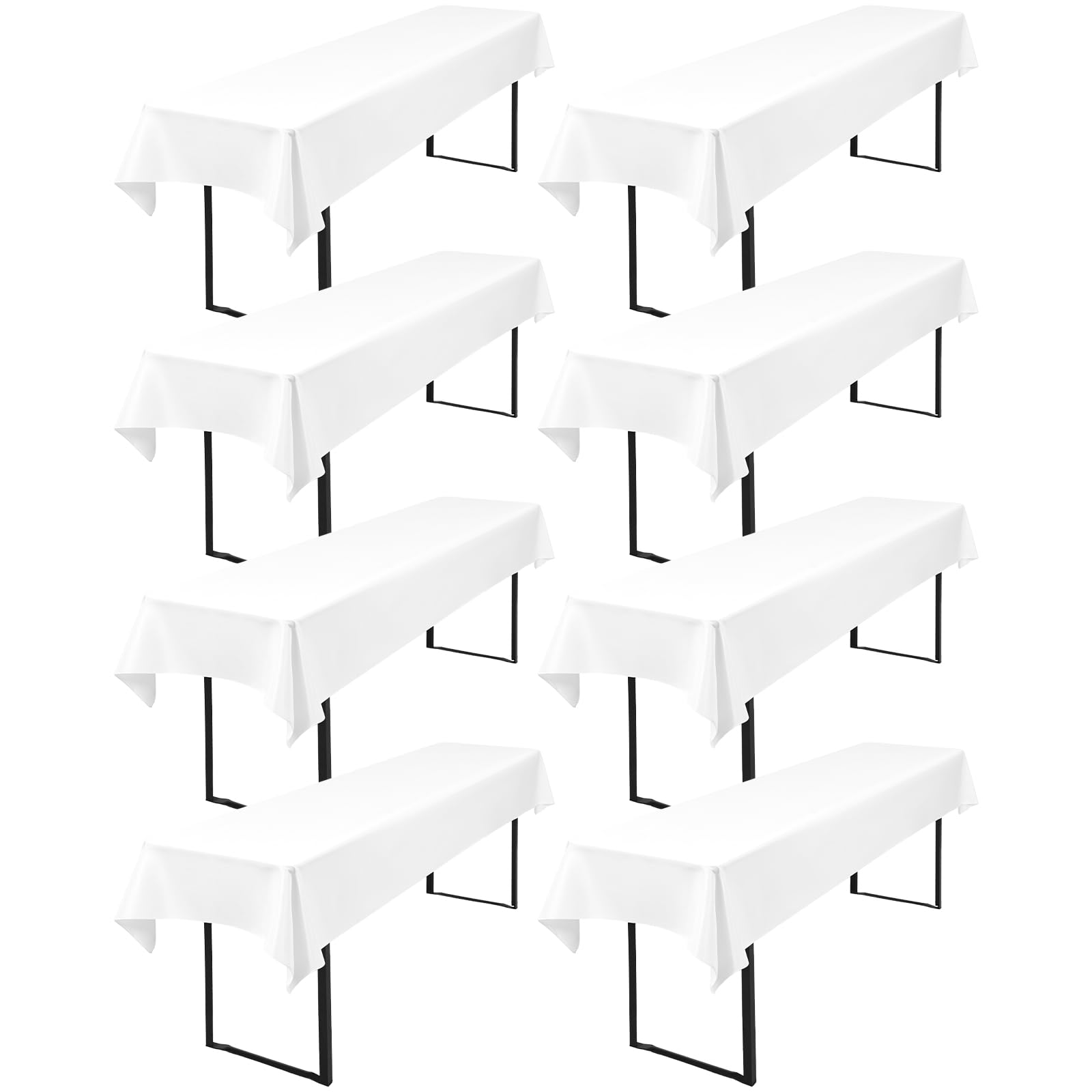 Juego de 8 manteles de 100 x 250 cm, impermeables, de poliéster, para mesas de cerveza de 50 y 70 cm, rectangulares para bodas (blanco)