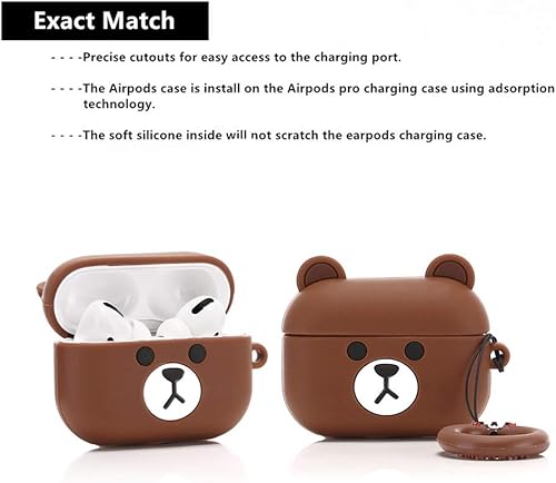 Miniatura 3 de Funda de silicona divertida para Airpods Pro, compatible con Apple Airpods Pro [patrón de dibujos animados 3D] [diseñada para niños y niños] [oso