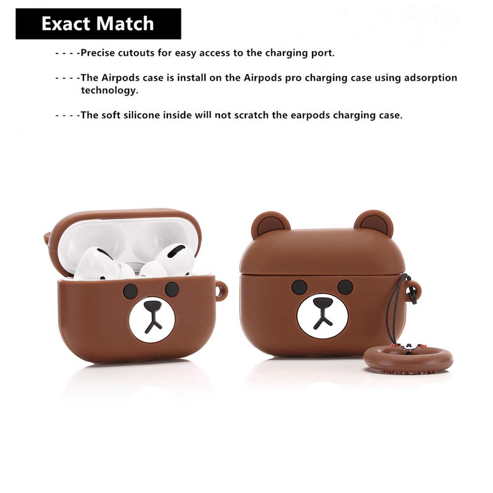 Airpods Pro Silicone Case Funny Cover Compatible for Apple Airpods Pro[Animal Series] (Little brown Bear)