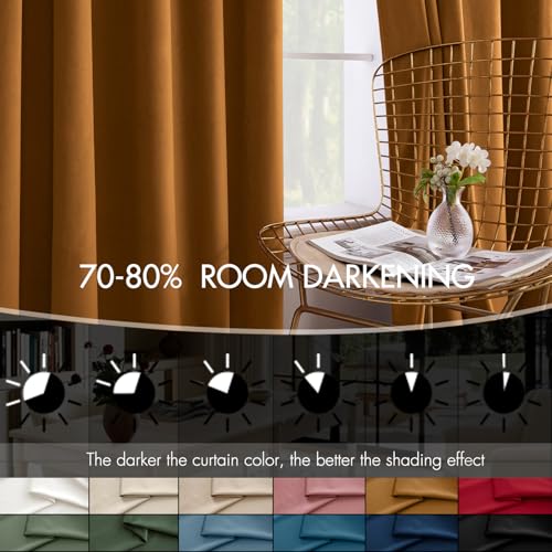 Image of MIULEE Velvet Curtains 50W x 84L 2 Panels Golden Brown Blackout Curtains | Luxury velvet fabric, pinch pleat design, back tab hooks, thermal insulated, blackout light blocking, for living room bedroom