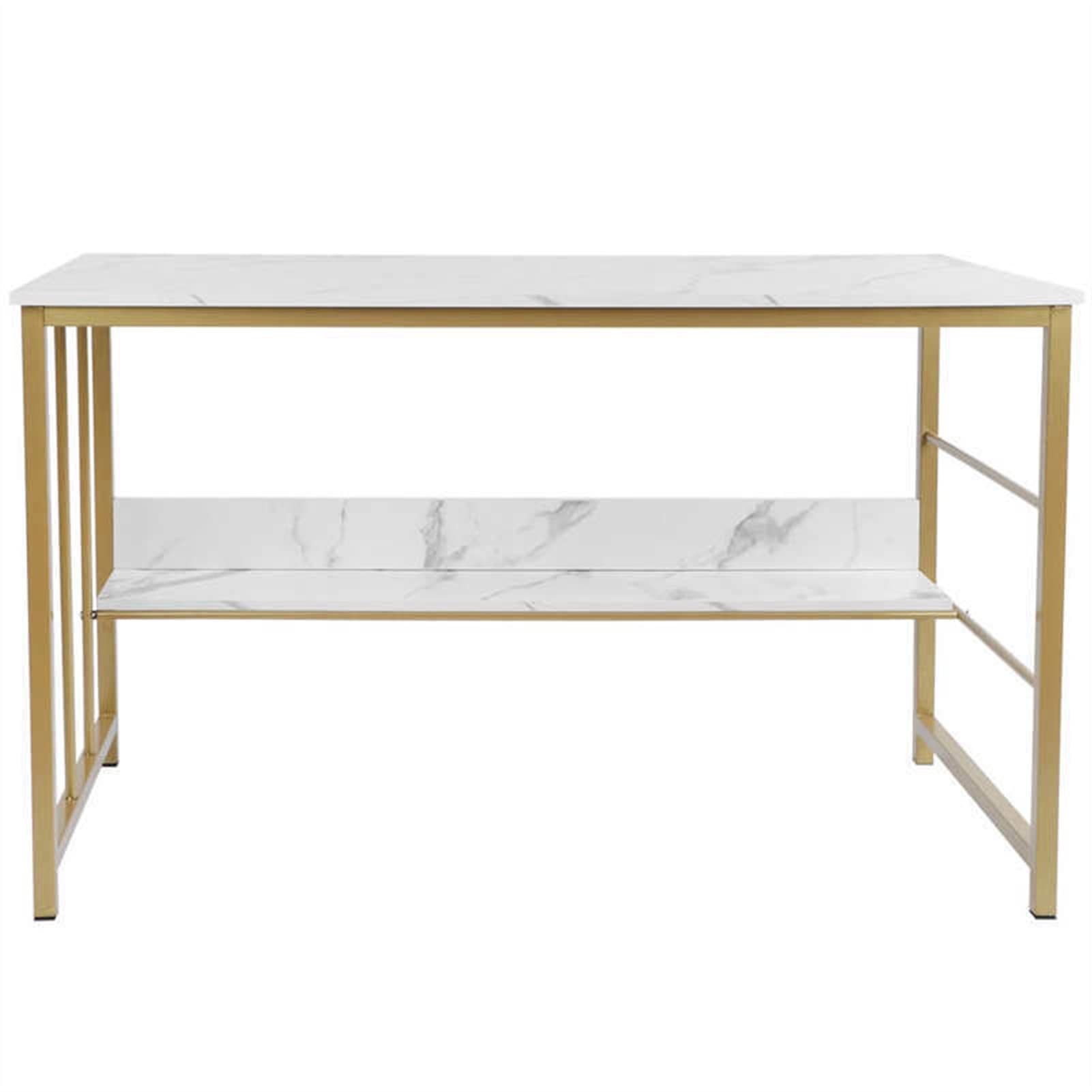 SUNWEIHAOAComputer Table Modern PC Laptop Desk Office Desk Marble Writing Table Simple Stylish Home PC Study Table with Storage Shelf, Easy to Assemble Workstations table