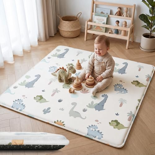 Image of 1.5 inch Thick Baby Play Mat 50x50 Memory Foam Crawling Mat, Dinosaurs | Ultra Soft, Water-Repellent, Skin-Friendly for Baby, Padded Cushioned, Non-Slip Plush Playmat for Nursery Playroom Classroom