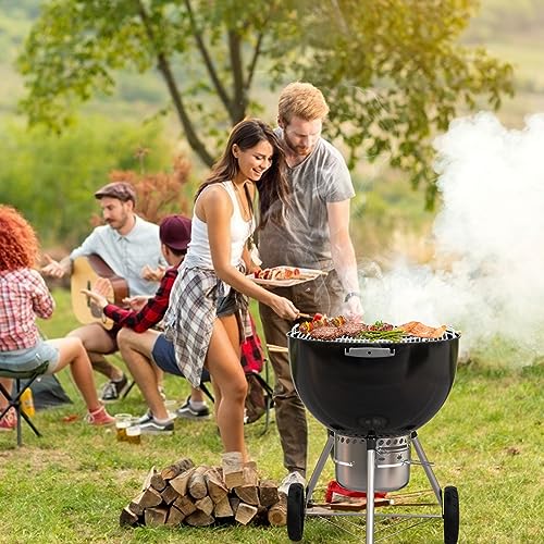 onlyfire Räucherbox Kit mit Edelstahl Holzkohlekorb, Hitzeabweiser und 4 Grillrost Erhöhungen, Räucherkammer Grillzubehör für Weber 57 cm Kettle Holzkohlegrill