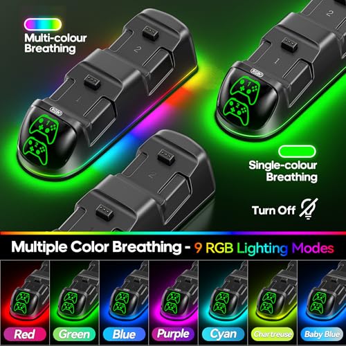 OIVO Cargador para Xbox con 2x5520mWh Baterías para Xbox Series/One X/S/Elite Mando, Base de Carga Mando X-Box con 2 Baterías Recargables y 4 Tapas de Batería para X-Box Series/One - imagen 4