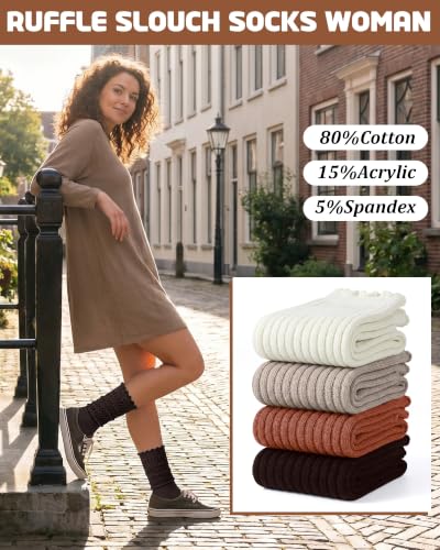 Womens Ruffle Knee High Socks, Soft Cotton Slouch Boot Socks - Image 4