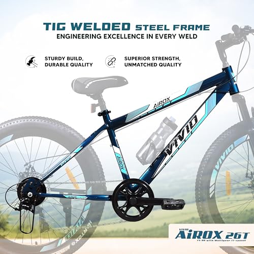 Image of Leader Vivid Airox 26T 7 Speed Cycle for Men with Front Suspension & Dual Disc Brakes | Gear Bicycle for Men | Mountain Bike with Strong Steel Frame | Ideal for 10+ Years - Stelios Blue