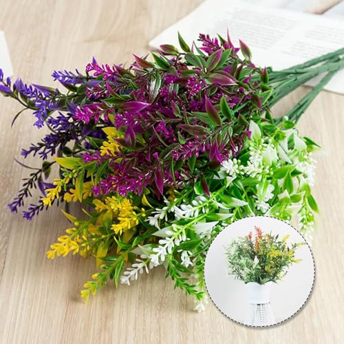 Artificial Flowers for Outdoors 10 Bundles Fake Lavender Outdoor Plants Plastic Faux Flowers for Decor Front Door Decoration image 7