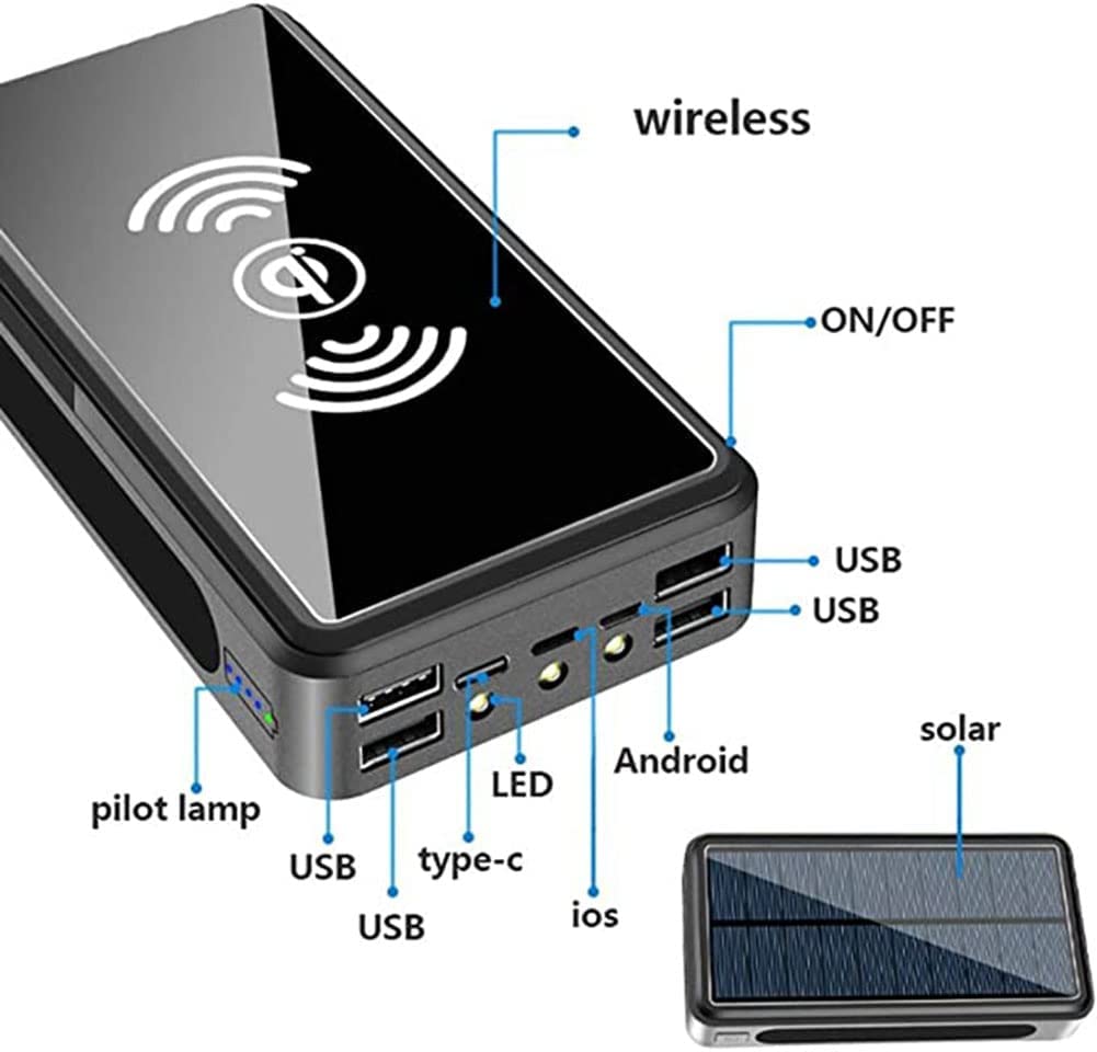 Móvil Portátil Batería Externa Cargador Solar Batería Externa Solar 50000Mah,Cargadores De Móvil Solares Power Bank Solar[4 Salidas Y 3 Entradas] Powerbank Cargador Portatil Bateria Externa