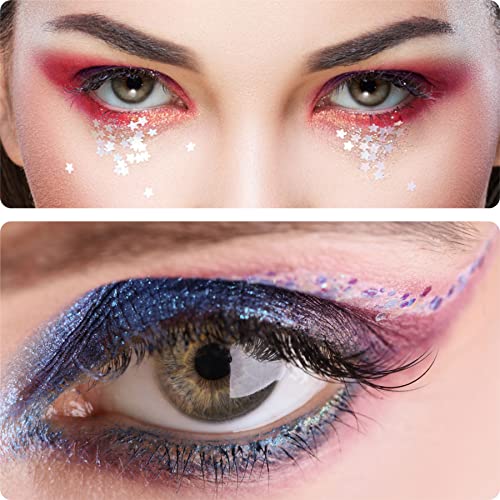 Face Jewels 6 Sheets Face Gems Stick On, 10g Chunky Glitter, Face Jewelry Rhinestones Crystals Stickers, Fairy Euphoria Eye Body Makeup Rave Clothes Festival Outfit Accessories - Image 4