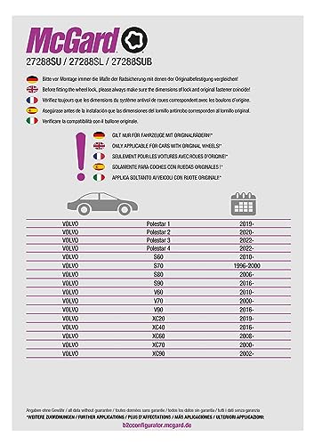 McGard 27.288SU - Satz Radsicherungsschrauben Kegelbund 60° M14x1,5 SW19 Gesamtlänge 55,4mm Schaftlänge 34,0mm Chrom