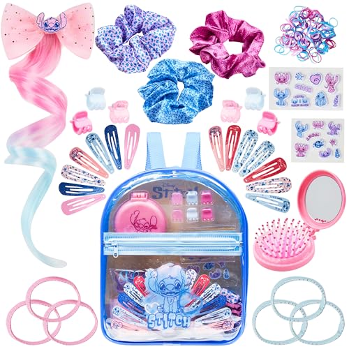 Coffret cadeau Stitch accessoires cheveux fille et mini sac transparent bleu