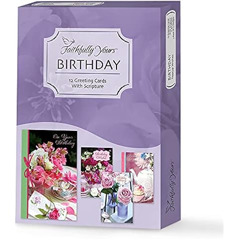 Designer Greetings Faithfully Yours Inspirational Birthday Boxed Card Assortment, Teacup Wishes with Biblical Scripture Verses (Box of 12 Greeting Cards with Envelopes), Purple (658-00510-000) Cover