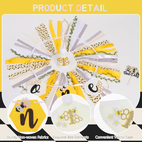 Image of Happy 1st Bee Day High Chair Banner for First Birthday Party Decorations | Bumble Bee High Chair Fabric Banner for Boys Bee First Birthday High Chair Tassel Banner for Backdrop Decorations Photo Props
