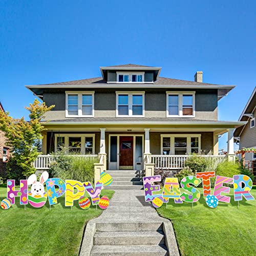 4 Pieces Happy Easter Yard Signs Decorations Outdoor Lawn Decorations Eggs Yard Stake Sign Bunny Easter Outdoor Decorative Stake Signs With 16 Plastic Stakes For Easter Garden Yard Party Supplies Prop #TOP5