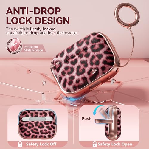 Image of Inesore for AirPods Pro 3 Case Cover 2025 with Lock-Pink Jaguar | Two-Piece Design,with Gold Keychain & Clean Pen, As Phone Stand,Support Wireless Charging,Cute Luxury Case for Women Girly