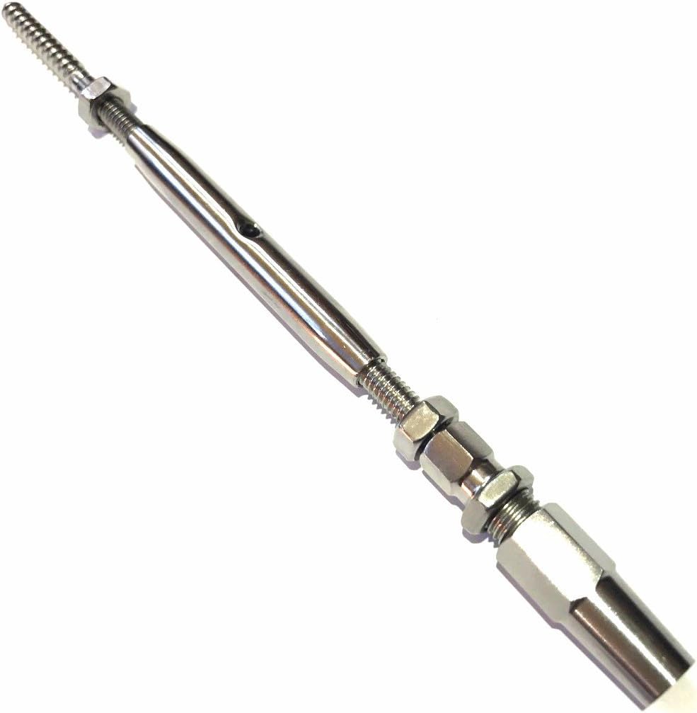 Stainless Turnbuckle Tensioner 3" Barrel w/LAG Screw for 1/8″ Cable - Swageless