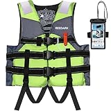Reedark ライフジャケット 新型 釣り 大人用 子供用 フィッシングベスト 呼び子付き 救命胴衣 フローティングベスト＋スマホ防水ケースセット 災害用 水泳 海水浴 緊急用 CE認証取得済 (ネオングリーン、Ｓ)