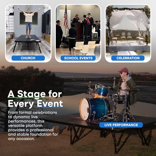 4'x8' MYSTAGE 2 Stage Platform - Portable, Folding Lightweight Aluminum Performance Deck with Adjustable Height 17"-28" - US Patented Design - Thumbnail 7