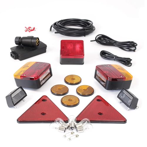 Wiltec Anhängerbeleuchtung Set mit 7-poligem Stecker, Leuchten, Reflektoren und Kabel für Anhänger, Anhängerleuchte mit verschiedenen Funktionen