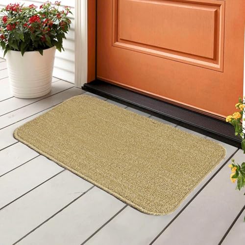 Saral Home Striped Soft PP Yarn Doormat Anti Skid Backing (Gold, 43X60 CM)