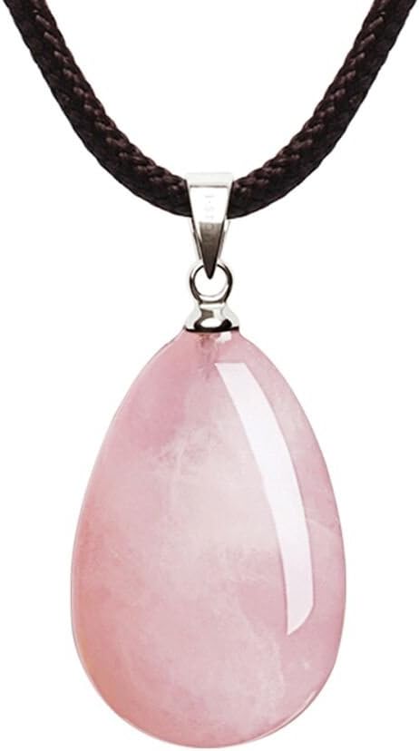iSTONE Natural Teardrop Rose Quartz Pendant Necklace with 16" Rope Chain,Healing Chakra…