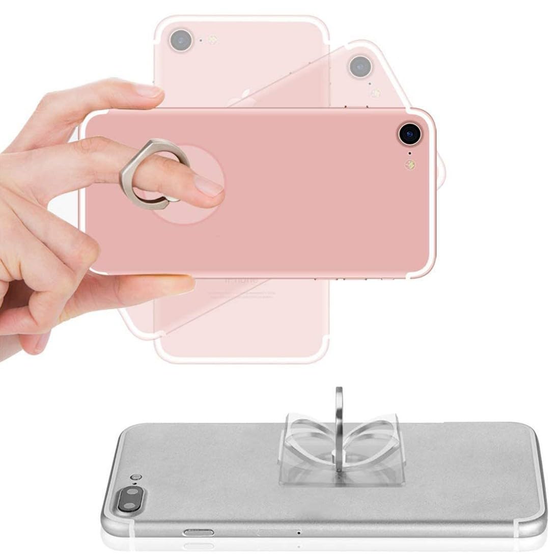 AIFUDA 6 stuks transparante ringhouders voor mobiele telefoon, 360 graden rotatie, vingerringgreep, standaard, compatibel met verschillende mobiele telefoons, 3 vierkante en 3 ronde vormen