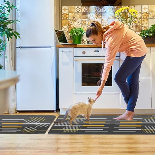 Image of ishro home Polyester Premium Rectangular Kitchen Mats For Floor Anti Slip | Machine-Washable |Waterproof| 2 Pcs Set| (18 X 55 + 18 X28 Inches) (Abstract)
