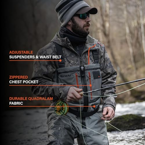 Product Image 2: Simms Freestone Z Mens Fishing Waders, Waterproof Chest Stockingfoot Waders w/Gravel Guards, Front Zipper, 4-layer Breathable, Hunting and Fly Fishing Waders, Smoke, Medium 9-11 Foot