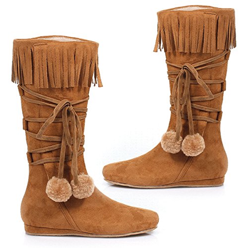 Ellie Shoes 1" Heel Boot with Fringe and poms Childrens. Tan2