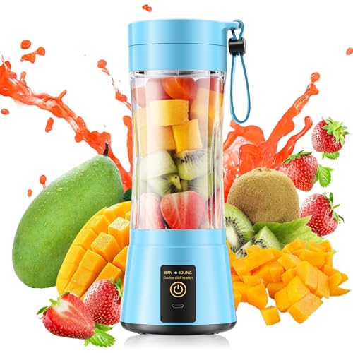 Image of Portable Blender for Smoothies and Shakes - Mini Blender with 6 Stainless-Steel Blades for Powerful Mix， Juicer with 380Ml Travel Cup for Picnic /Gym /Office