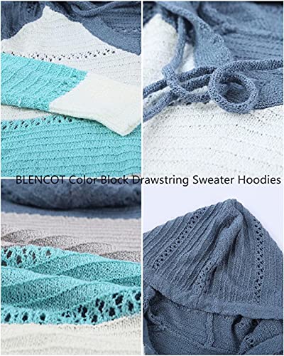 Blencot Women's Casual Color Block Hoodies Sweater Long Sleeve Drawstring Pullover Sweatshirts Fashion Knitted Tops Blue Xl #TOP5
