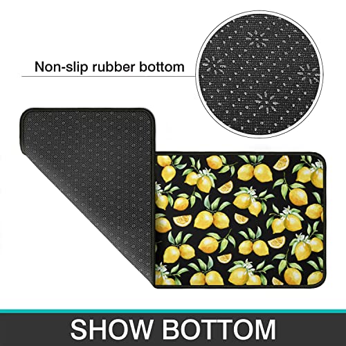 Dcohluk 2 Pieces Black Lemon Kitchen Decor Rug Set, Washable Waterproof Non-Slip Kitchen Mats and Kitchen Sink Runner Rug, Indoor Farmhouse Style Decoration 17"x47"+17"x30"