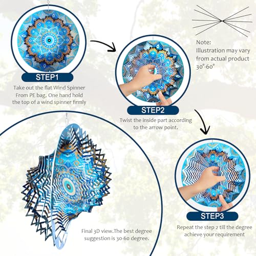 Image of Aoedelyart Wind Spinners Outdoor Mandala Peacock Evil Eye,12In Stainless Steel Wind Spinner Hanging Garden Decor,Garden Gifts for Women,Men,Mother,Father,Wind Sculptures 3D Kinetic Yard Art Ornament