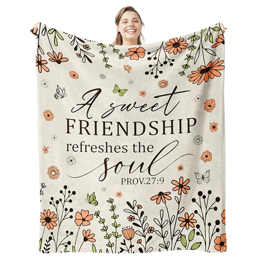 FTEFueie Friendship Gifts for Women Friends, Christian Birthday Religious Gifts for Women Friendship, Inspirational Spiritual Gift for Best Friend, Scripture Floral Blanket with Bible Verse 50" X 60"